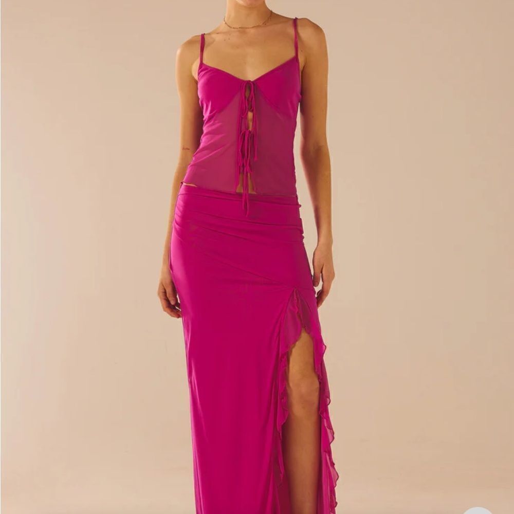 NWT Peppermayo pink Bittersweet mesh maxi skirt high slit 6 mulberry